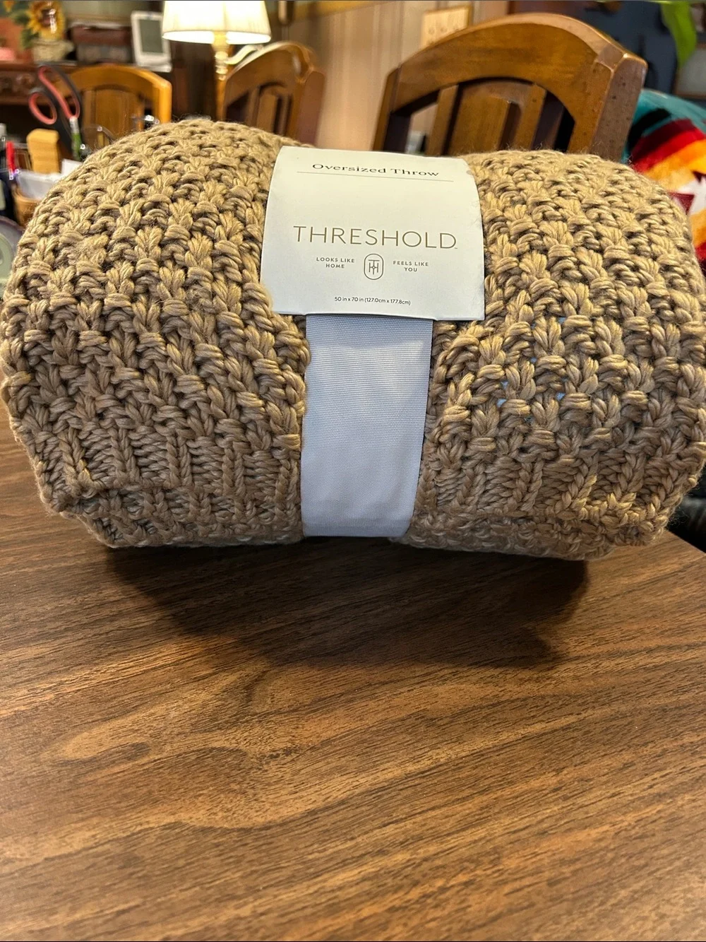 Threshold Chunky Crochet Oversized Throw in Camel